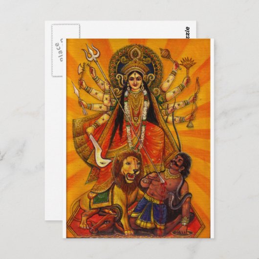 HINDU GODDESS DURGA-OVERZICHT OVER EVIL BRIEFKAART (Voorkant / Achterkant)