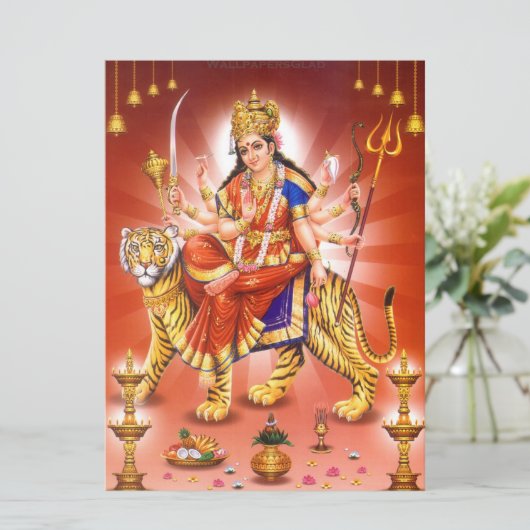 Hindu Goddess Durga Tiger Kaart (Staand voorkant)