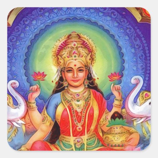 Hindu Goddess Lakshmi Maa Vierkante Sticker (Voorkant)