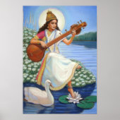 Hindu Goddess Saraswati Art Hinduism Poster Afdruk (Voorkant)