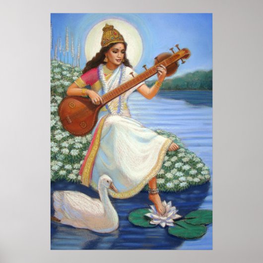 Hindu Goddess Saraswati Art Hinduism Poster Afdruk (Voorkant)