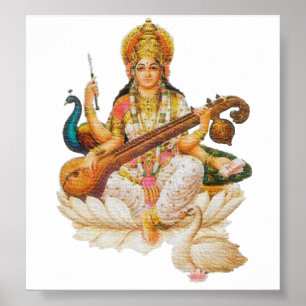 Hindu Goddess Saraswati Godess voor kunstonderwijs Poster