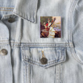 Hindu Goddess Saraswati Vierkante Button 5,1 Cm (In situ)
