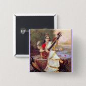 Hindu Goddess Saraswati Vierkante Button 5,1 Cm (Voorkant /achterkant)