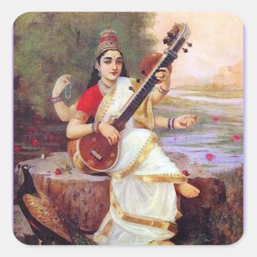 Hindu Goddess Saraswati Vierkante Sticker (Voorkant)