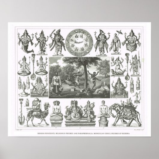 Hindu gods, Mongolian idols, figures of Buddha Poster (Voorkant)