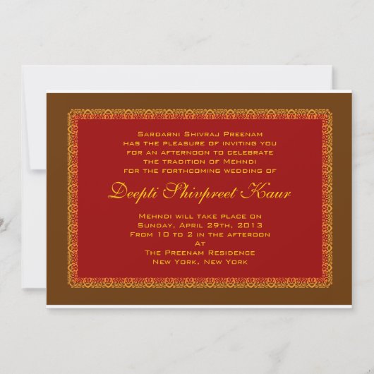 Hindu Muslim Indian Wedding Invitation Mehndi Kaart (Voorkant)