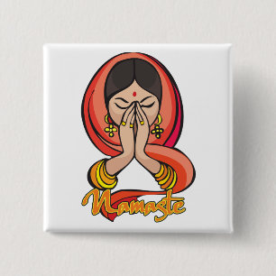 Hindu Namaste Vierkante Button 5,1 Cm