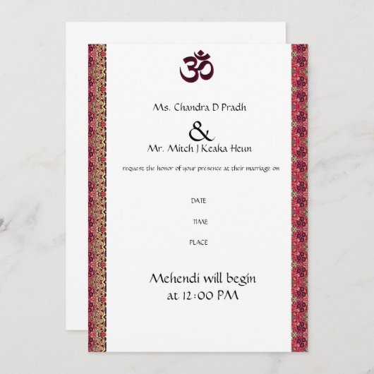 Hindu Om Wedding Invitation Kaart (Voorkant / Achterkant)