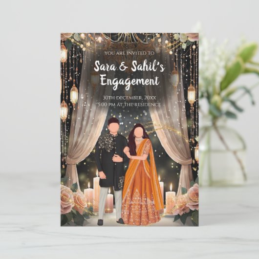 Hindu Roka uitnodigen & Punjabi Verloving uitnodig Kaart (Staand voorkant)