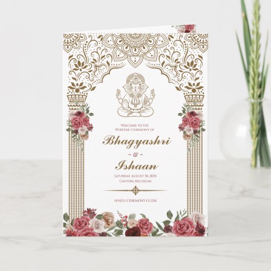 Hindu Wedding Ceremony (Gold Red Pink) gevouwen Programma (Voorkant)