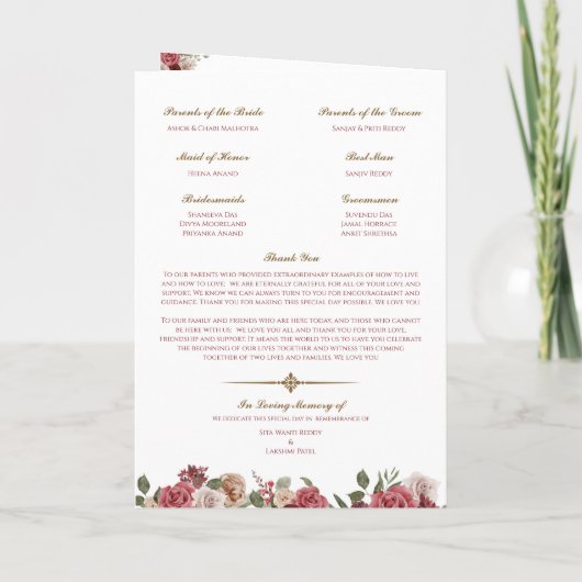 Hindu Wedding Ceremony (Gold Red Pink) gevouwen Programma (Achterkant)