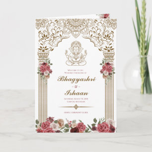 Hindu Wedding Ceremony (Gold Red Pink) gevouwen Programma