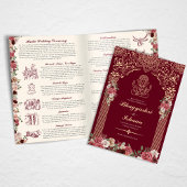 Hindu Wedding Ceremony Red, Gold, roze Floral Programma