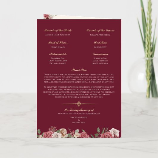 Hindu Wedding Ceremony Red, Gold, roze Floral Programma (Achterkant)