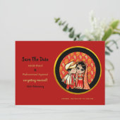 Hindu Wedding Invitting Red Gold Cartoon Couple Kaart (Staand voorkant)