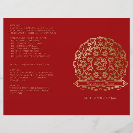 Hindu Wedding Program voor Rode en Gold Mandala (Voorkant)
