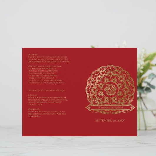 Hindu Wedding Program voor Rode en Gold Mandala (Staand voorkant)
