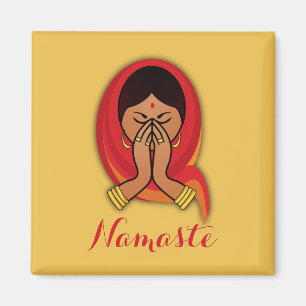Hindu Woman met Head Scarf in Namaste Greeting Magneet