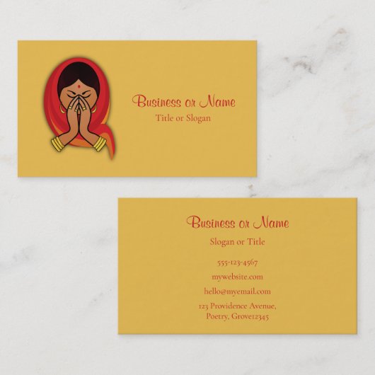 Hindu Woman met Head Scarf in Namaste Greeting Visitekaartje (Voorkant / Achterkant)