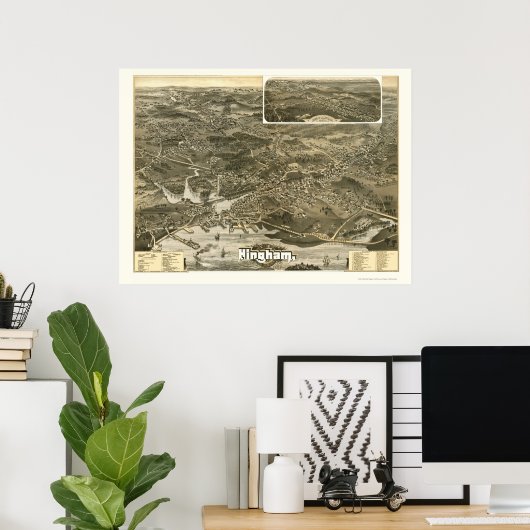 Hingham, MA Panoramic Map - 1885 Poster (Thuiskantoor)