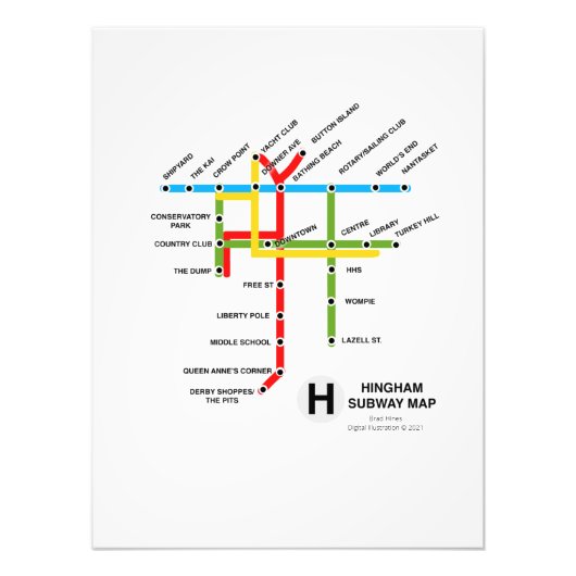 Hingham Massachusetts Subway Map Satire Photo Prin Foto Afdruk (Voorkant)