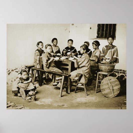 HINGWHA CITY CHINA 1904 PHOTO Girls Eating Rice Poster (Voorkant)