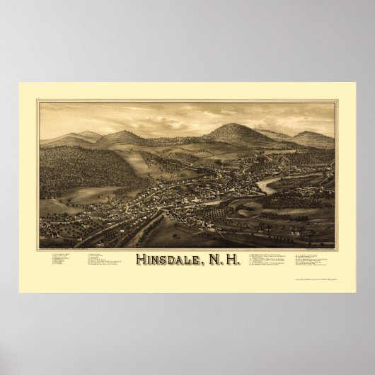 Hinsdale, NH Panoramic Map - 1886 Poster (Voorkant)