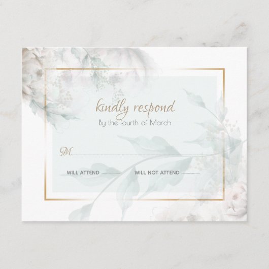 Hint van kleur Witte pioenen Groen gebladerte Informatiekaartje (Voorkant)