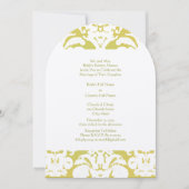 Hints van Butter Yellow Lime Green Damask Wedding Kaart (Voorkant)