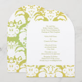 Hints van Butter Yellow Lime Green Damask Wedding Kaart (Voorkant / Achterkant)
