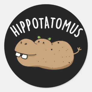 Hip-aardappel-mus Funny Hippo Pun Dark BG Ronde Sticker