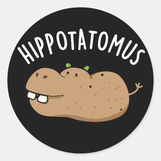 Hip-aardappel-mus Funny Hippo Pun Dark BG Ronde Sticker (Voorkant)