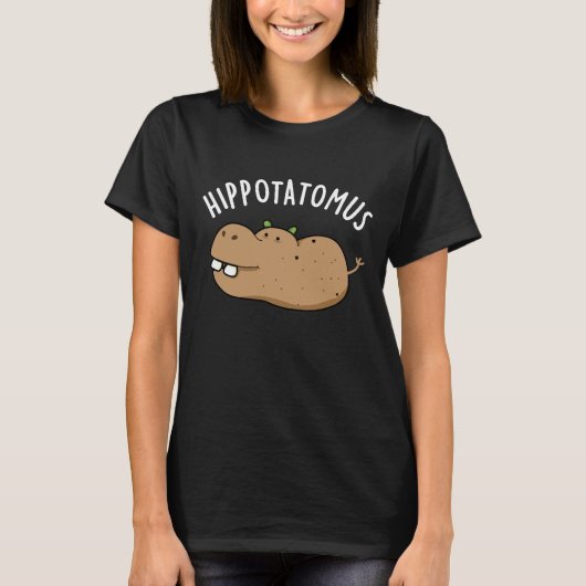 Hip-aardappel-mus Funny Hippo Pun Dark BG T-shirt (Voorkant)