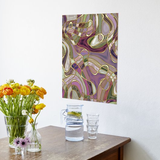 Hip Abstracte golvende lijnen gouden mozaïek kunst Folie Afdrukken (Laag (Keuken))