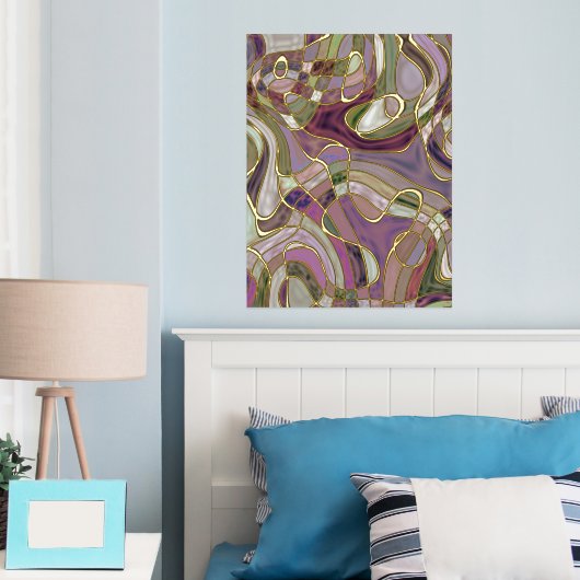 Hip Abstracte golvende lijnen gouden mozaïek kunst Folie Afdrukken (Insitu (Slaapkamer))