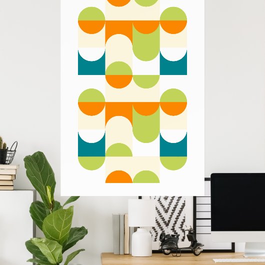 Hip Abstracte halve cirkels avy Mosaic Art Patroon Poster (Thuiskantoor)