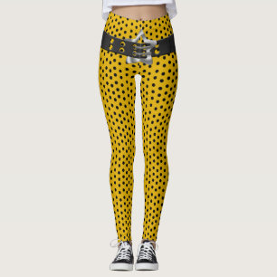 Hip Black Belt Star - Zwarte Polka Dots op Geel Leggings