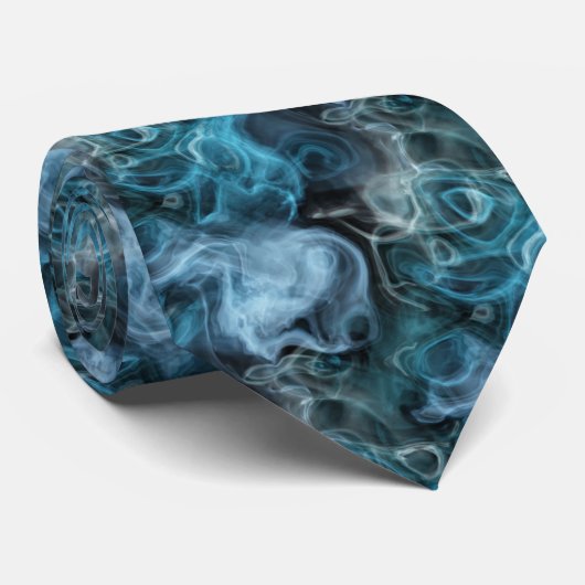 Hip Blauw Grijs Abstract Smoke Wave Art Pattern Stropdas (Opgerold)