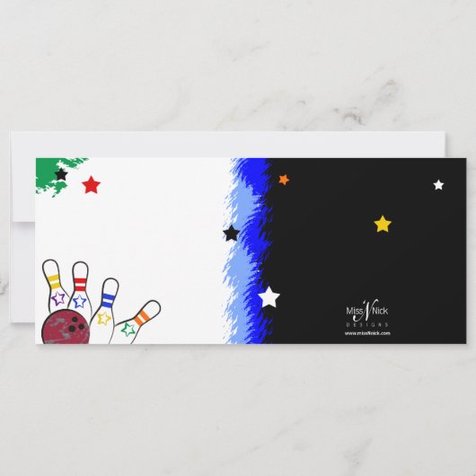 Hip Bright Bowling Party uitnodiging (Achterkant)