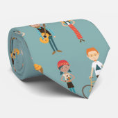 Hip Cartoon Mensen Illustratiepatroon (blauw) Stropdas (Opgerold)