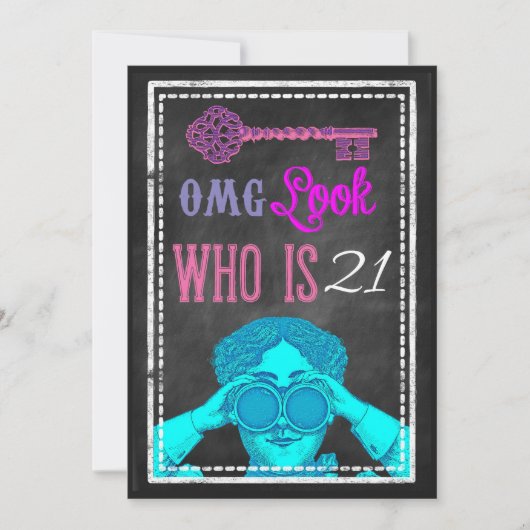 Hip Chalkboard Retro 21st Birthday Party nodigt ui Kaart (Voorkant)