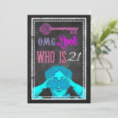 Hip Chalkboard Retro 21st Birthday Party nodigt ui Kaart (Staand voorkant)