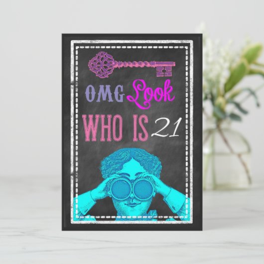 Hip Chalkboard Retro 21st Birthday Party nodigt ui Kaart (Staand voorkant)