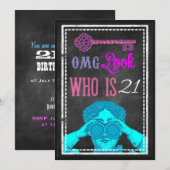 Hip Chalkboard Retro 21st Birthday Party nodigt ui Kaart (Voorkant / Achterkant)