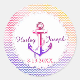 Hip Chevron Anchor Nautical Wedding Ronde Sticker