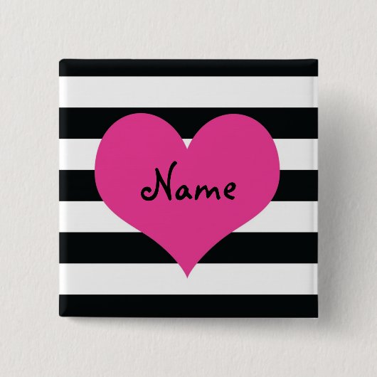 Hip Chick Srtipes en Heart Customizalbe Button (Voorkant)