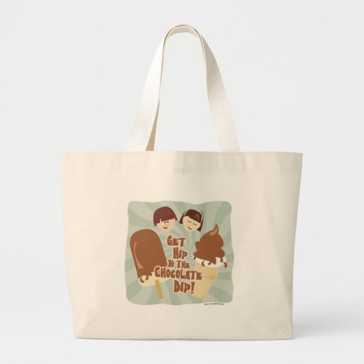Hip Chocolate Dip Cute Fun Cartoon Ice Cream Grote Tote Bag (Voorkant)