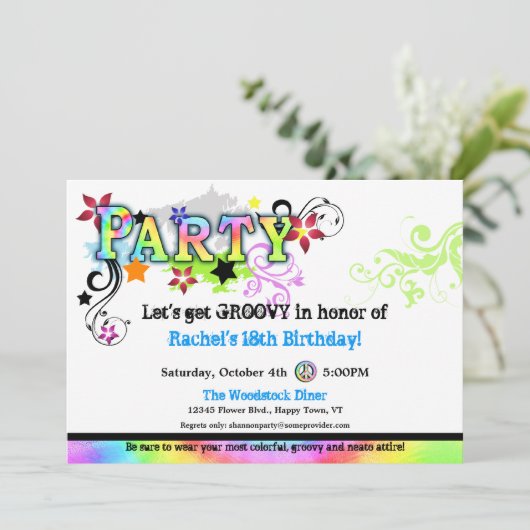 Hip Colorful 'N Groovy Party Invitation Kaart (Staand voorkant)