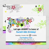 Hip Colorful 'N Groovy Party Invitation Kaart (Voorkant / Achterkant)
